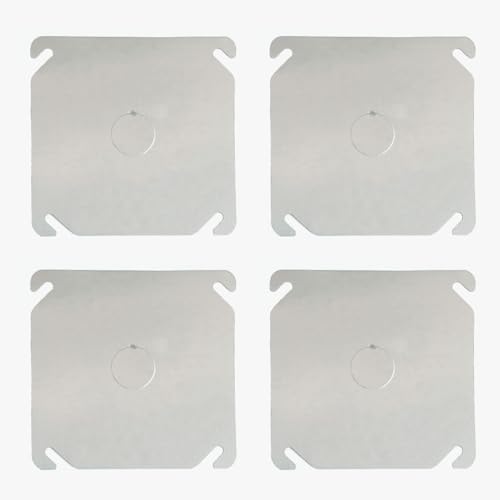 4 Packs Square Electrical Box Cover with 1/2 Inch Knockout, 4 Inch Metal Junction Box Covers, Flat...
