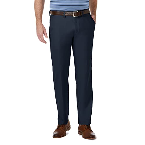 Haggar Men's Cool 18 Pro Straight Fit Flat Front Superflex Waistband Pant, Navy, 38Wx34L