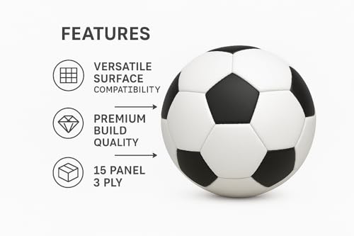 Size-5 Football with Air Pump | 15 Panel Black and White PVC Soccer Ball | Training & Match Ball for Kids & Adults | Suitable for Grass, Turf & Hard Ground - Image 5
