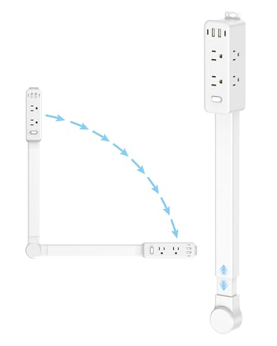 Olcorife Outlet Extender Stick Power Strip with 6 Outlets & 4 USB Ports Extends 22-34 Rotates 180(90 per Side) Home Dorm Essential for Nightstand Couch and Desk