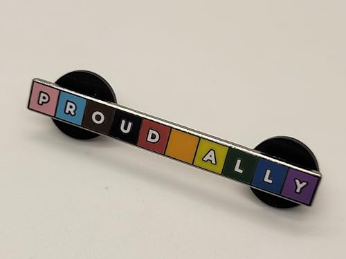 Image of Proud Ally Enamel Lapel Pin with Rainbow Pride Colors for LGBTQ and Trans Rights Support