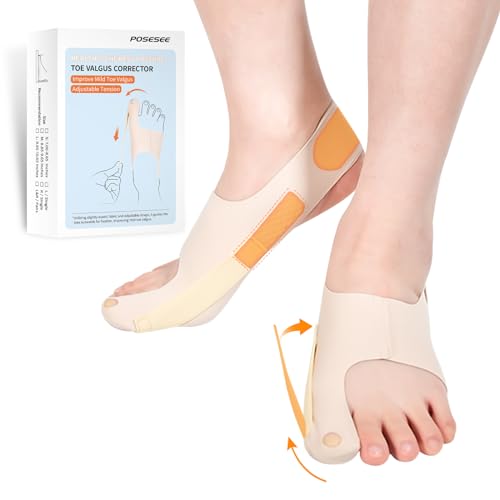 POSESEE Calcetines correctores de juanetes para dolor de dedo gordo – Manga ajustable Hallux Valgus, ultrafinos y transpirables para el día y la noche, invisibles en los zapatos, 1 par