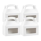 Bio Tek 6 x 3.5 x 3.5 Inch Gable Boxes For Party Favors, 100 Attractive Gift Boxes - Clear PET Window, With Built-In Handle, White Paper Barn Boxes, Greaseproof, For Parties