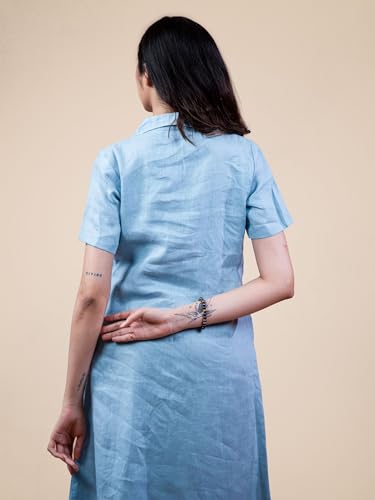 Image of Sundrop Shirt Midi Dress for Women - Casual Button Down Long Dress - Short Sleeve Collared Midi Dress