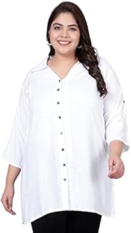Indietoga Women's Plus Size Solid Rayon Longline Casual Shirts (XL to 10XL)