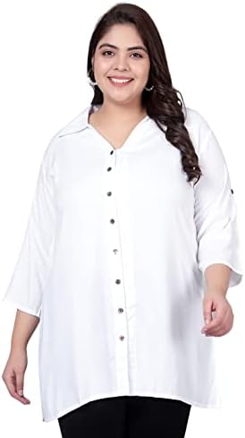 Indietoga Women's Plus Size Solid Rayon Longline Casual Shirts (XL to 10XL)
