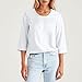 Round Neck 3/4 Sleeve Pleated Front Line T Shirt Womens Shirts Short Sleeve (White, XXL)