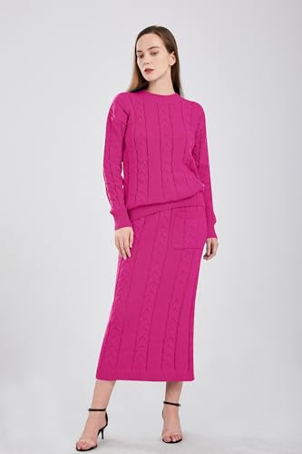 Image of utcoco Womens Sweater Sets Winter Chunky Cable Knit 2 Piece Outfits Sweater Skirt Set