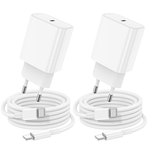 2Pack iPhone 17 16 15 Ladegerät mit Ladekabel 20W USBC Schnellladegerät Original mit USB C Kabel 2m für Apple iPhone 17 16 15 Plus/Pro/Max iPad Pro 12.9 11 Zoll/Mini/Air ipad Adapter Type C