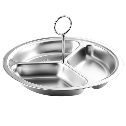 Plato de vapor de acero inoxidable de tres compartimentos con mango extraíble para un uso seguro y cómodo en aplicaciones de cocción a presión y servicio (19,3 cm)