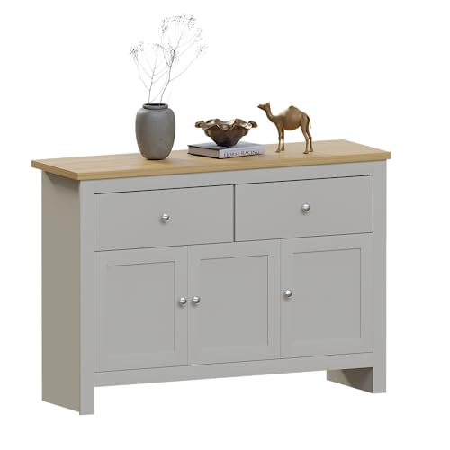 Vida Designs Arlington credenza con 2 cassetti e 3 porte, legno composito, grigio e rovere, H 82 x L 117 x P 35 cm