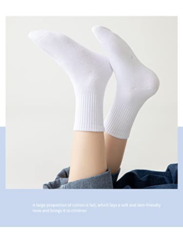 Boys Girls Seamless Crew Socks For Children, Ankle Socks, Brathable Cotton 3-13 Years Black White 5 Pairs4