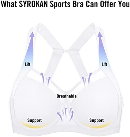 SYROKAN High Impact Sports Bras for Women No Uniboob Unlined Underwire Adjustable Cross Back Bra