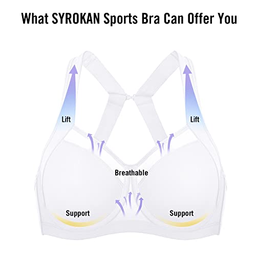 SYROKAN High Impact Sports Bras for Women No Uniboob Unlined Underwire Adjustable Cross Back Bra