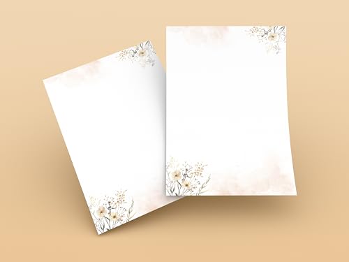 20x Briefpapier Blumenmotiv mit 10 Umschlägen in Beige E&G Klasse Erwachsene A4 Beige Pastell Brieffreunden Natur Stil Einladungspapier Briefpapierset Blumen Brief Korrespondenz Postpapier
