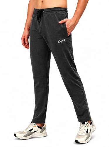 Image of Men Denim Track Pants Slim Fit Joggers Elastic Waistband Drawstring Stretchable Fabric Casual Lounge Travel Pants with Side Pockets Stylish Streetwear Jogger Pants for Men