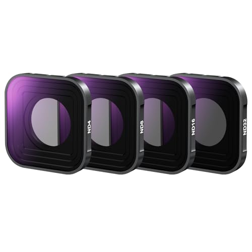NEEWER Filtre ND Compatible avec GoPro Hero 13 12 11 10 9 Noir, Lot de 4 ND4 ND8 ND16 ND32 Kit de Filtres d'Objectif à Densité Neutre HD Multicouches Mince Accessoire pour Caméra d'Action, FL-GP9