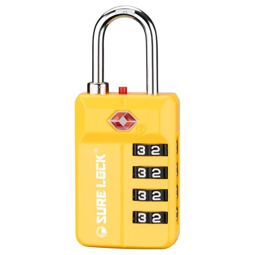 TSA Approved Travel Luggage Locks, Open Alert Combination Lock for School Office & Gym Locker ,Toolbox, Pelican Case,Easy Read Dials- 1, 2 & 4 Pack (1, Yellow 1 Pack)