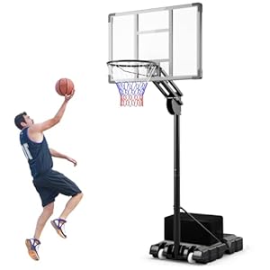 GYMAX Basketballkorb Outdoor Verstellbare Korbhöhe 149-305 cm, Basketballständer mit bruchsichere Rückwand, Rollen & Gewichtssack, Basketballkorb mit Ständer für Jugendliche, Erwachsene