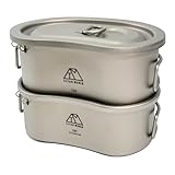 TITAN MANIA(チタンマニア) 飯ごう チタン製 メスティン 飯盒 ハンゴー 二段式 折り畳みハンドル付 軽量 頑丈 直火 クッカー ポット コッヘル 調理器具 ソロキャンプ BBQ バーベキュー アウトドア キャンプ用品 収納袋付き (750ml+380ml)