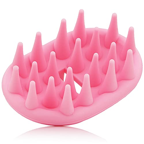 Head Massager Silicone, Kimqi Hair Scalp Massager Shampoo Brush for Hair Washing, Head Scrubber with Long & Flexible Silicone Bristles, Pink