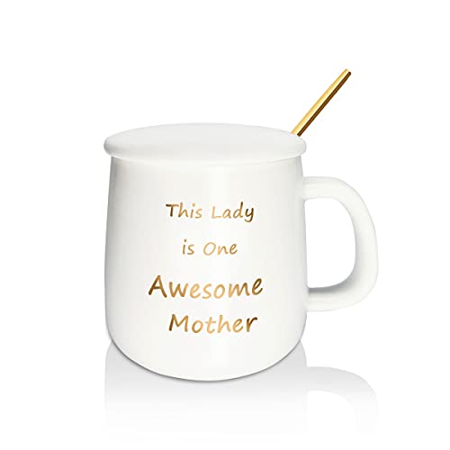 Mikonca Awesome Mother Taza de café Taza de cerámica blanca para madre Regalo novedoso con caja de regalo y tarjeta de regalo 400 ml