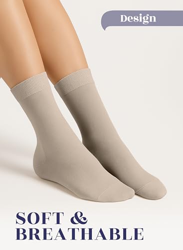 Image of Hugh Ugoli Women's Thin Soft Rayon Derived from Bamboo Crew Socks for Dress, Trouser, Seamless Toe & Non-Binding, 5-8 /9-11
