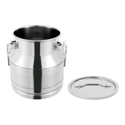 AGULIUM 20L Stainless Steel Milk Can, Stainless Steel Milk Can Water Jug w/Lid, Milk Bucket Wine Pail Bucket, Heavy Duty Milk Jug liquid Container Storage, Kitchen Rice Cereal Grain Container