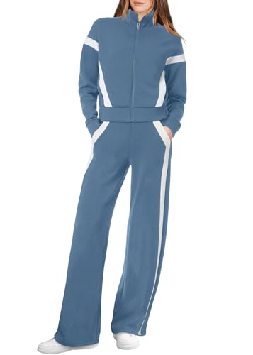 Image of XIEERDUO Lounge Sets for Women 2025 Sweatsuit 2 Piece Outfits Sweatshirt Wide Leg Sweatpant Tracksuit Matching Set