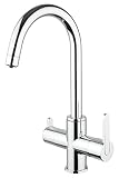 Paini KRISTAL| Miscelatore lavello per acqua filtrata | Dotato di filtro 6000 litri | Rubinetto a “C” dal design tondo cromo | Facilità e velocità di installazione