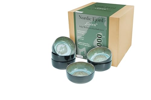 CreaTable, 21559, Série Nordic Fjord Green, service de vaisselle 6 pièces, ensemble de bols à céréales en grès.
