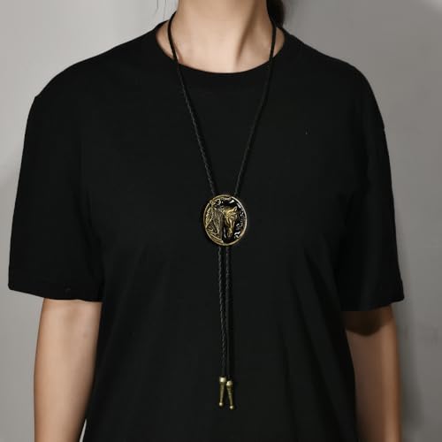Image of Joxevyia Bolo Tie for Men Vintage Cow Skull Leather Rope Western Cowboy Necktie Vintage Bola Tie Gift for Him
