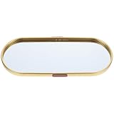 DIYEAH Bandeja Organizadora Ovalada para Joyas y Cosméticos, Espejo y Marco de Aleación de Aluminio, Tamaño 30x12 Cm, Resistente Oxidación, Adecuado para Tocador y Almacenamiento