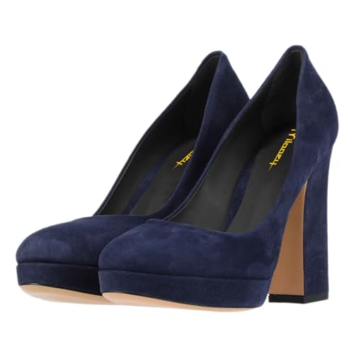 Milooey shoes Women Graceful Round Toe Platform High Heels Cute Chunky Block Slip On Pump Dress Party Street Office Lady Shoes Size 4-16 Us2