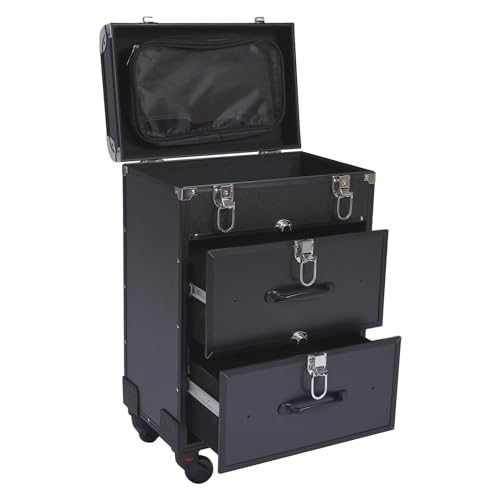 NEATOOM Rolling Makeup Case with Universal Wheels, Movable 3 Layer Makeup Case, Makeup Train Case with Locks, Large Cosmetics Travel Trolley Cases for Make-up Artists, Hairdressers
