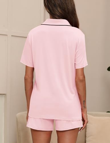 Image of ZMJ Pajamas for Women Set 2 Piece Pj Short Sets Bride Sleepwear Button Up