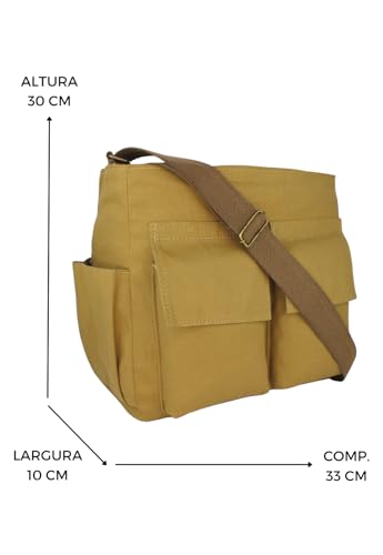 Lenna's Bolsa Tote Bag Tiracolo de Lona Tamanho Grande A023 Caqui