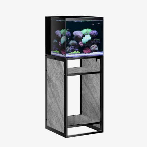 Image of LANDEN Metal Aquarium Cabinet 20 Gallon Fish Tank Stand, Marble Gray | 45x45x80cm,3-tier steel frame, marble-look, Heavy Duty Metal Cabinets with Storage Shelf for Reptile Terrarium Turtle Tank