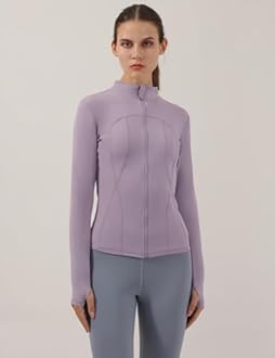 Locachy Women's Slim Fit Full Zip Athletic Running Sports Workout Jacket with Pockets Style 02 Purple M