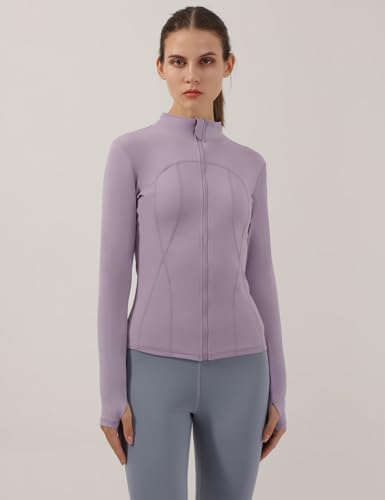 Locachy Women's Slim Fit Full Zip Athletic Running Sports Workout Jacket with Pockets Style 02 Purple M