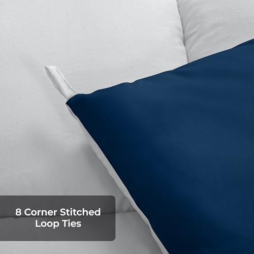 Image of ROYALE California King All Season Down Alternative Bedding - Lightweight Quilted Comforter with Corner Tabs - Hotel Comforter - Box Stitched Duvet Insert (King, Navy & Silver)