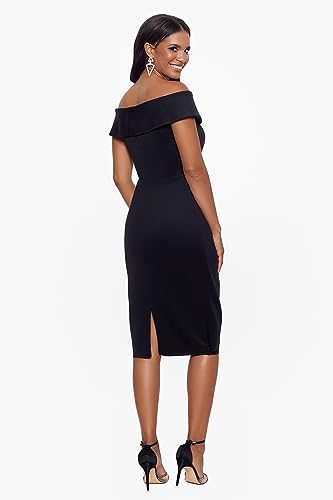 Xscape Women's Knee Length Off-The-Shoulder Scuba Side Ruched Dress2