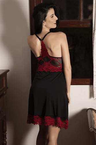 Camisola Sexy Sensual Intima Lingerie Dormir Renda Luxo Camisão Feminina Noite (Preto, G)
