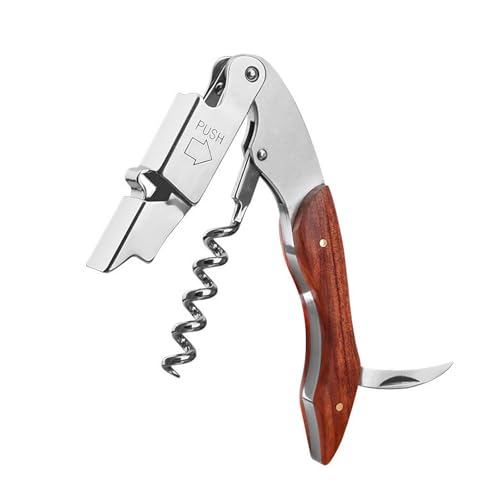 Stainless Steel and Wood Handle Corkscrew, Classic Waiters Friend Design with Built-in Bottle Opener, Easy Wine Bottle Removal Tool for Home Bar Restaurant and Gifting