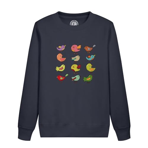 Sweatshirt enfant oiseaux multicolor peinture enfant dessin mignon pull coloré coton mélangé