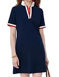 Kissonic Polo Dresses for Women Short Sleeve Tennis Golf Dress V Neck Summer Casual Dress with Pocket(Navy-L)