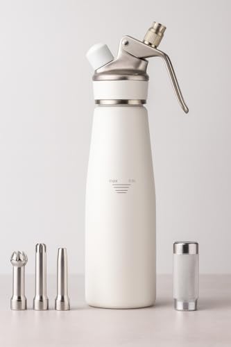 Professional Whipped Cream Dispenser – Sturdy Aluminium Body & Stainless Steel Nozzle, 500ml/1000ml, Various Colours – Heavy-Duty Cream Whipper for Desserts, Beverages, Cocktails – 500ML-White