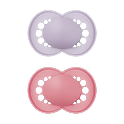 Image of MAM Original Matte Baby Pacifier, Nipple Shape Helps Promote Healthy Oral Development, Sterilizer Case, Girl,6-16 Months(Pack of 2)
