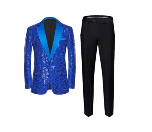 Men Irregular Sequin Suit 2 Piece Singer Host Dance Party Stage Performance Dress Blazer Pant C S