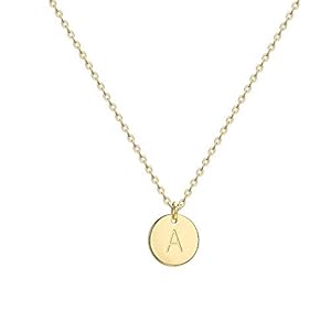 Valloey Rover Initial Necklaces for Women 14K Gold Plated Dainty Letter Necklce Round Coin Disc Pendant Double Side Engraved A Necklace Personalized Jewelry Gift for Girls